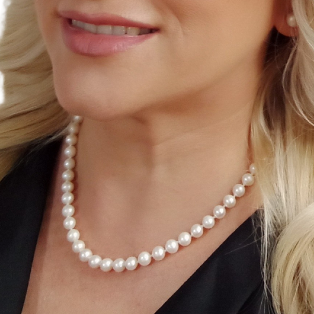 Colier cu Perle Naturale Albe 6–7 mm, Aur 14K 